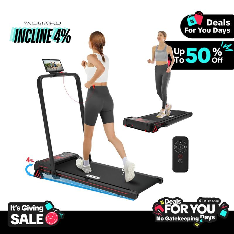 REDLIRO Walking Pad Treadmill with Incline - 2 in 1 Foldable under Desk for Home Office with Handle Bar,Remote Control LED Display Elite Treadmill
