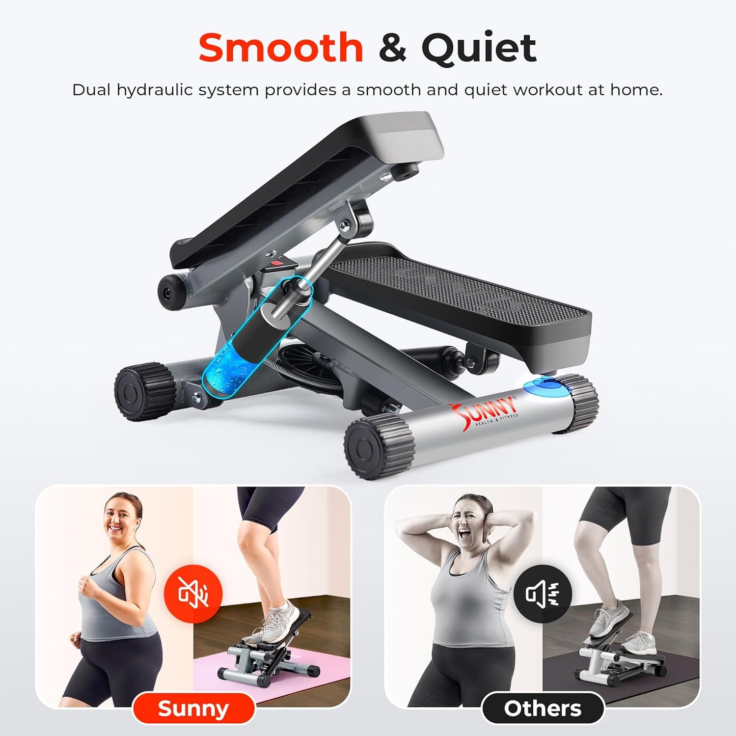 Mini Steppers for Exercise at Home, Stair Step Workout Machine with Optional Resistance Bands, Full Body Cardio Equipment, Optional Free Sunnyfit App Connection Smart Stepper