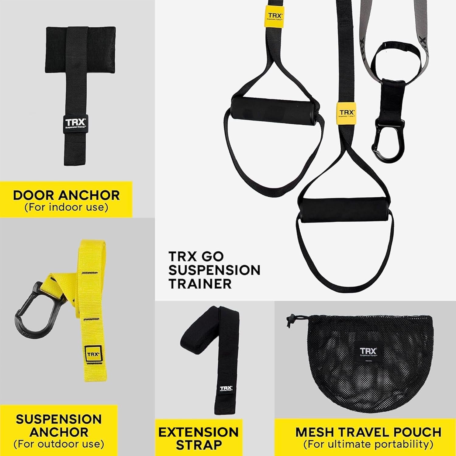 GO Suspension Trainer System, Full-Body Workout for All Levels & Goals, Lightweight & Portable, Fast, Fun & Effective Workouts, Home Gym Equipment or for Outdoor Workouts, Grey