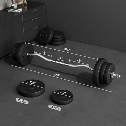 Barbell Weight Set - Olympic Curl Bar & 6 Olympic Weights & 2 Olympic Barbell Clamps for Lifts 44LB/55LB/66LB