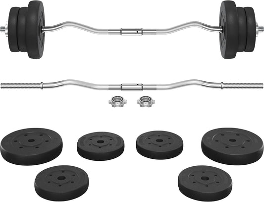 Barbell Weight Set - Olympic Curl Bar & 6 Olympic Weights & 2 Olympic Barbell Clamps for Lifts 44LB/55LB/66LB