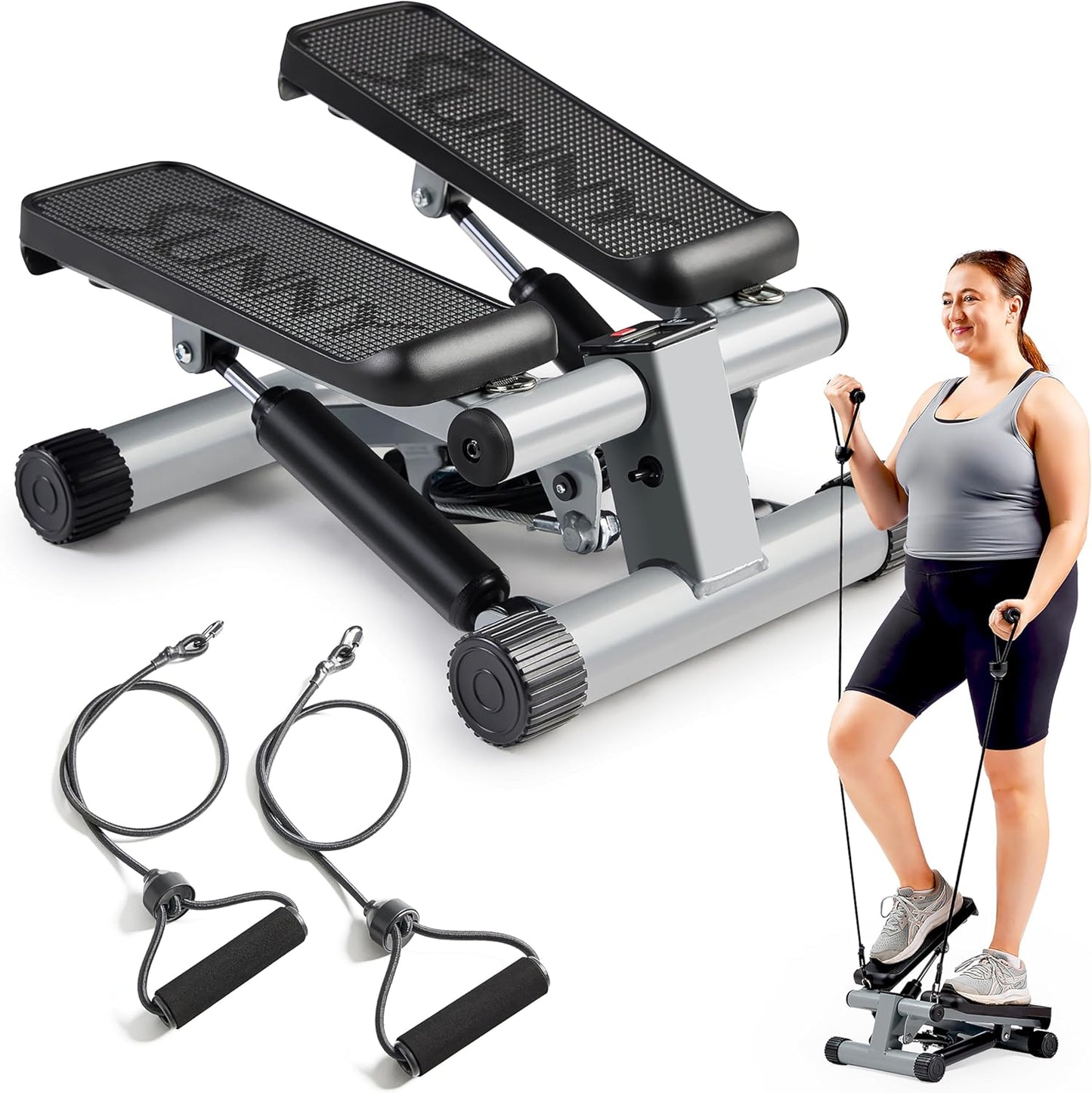 Mini Steppers for Exercise at Home, Stair Step Workout Machine with Optional Resistance Bands, Full Body Cardio Equipment, Optional Free Sunnyfit App Connection Smart Stepper