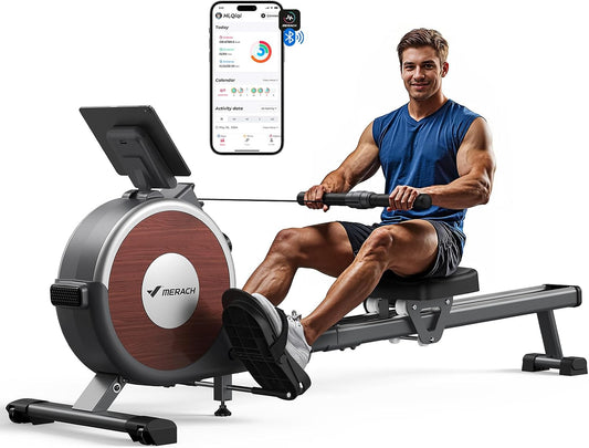 Rowing Machine, Magnetic Rower Machine for Home, 16 Levels of Quiet Resistance, Dual Slide Rail with Max 350Lb Weight Capacity, App Compatible