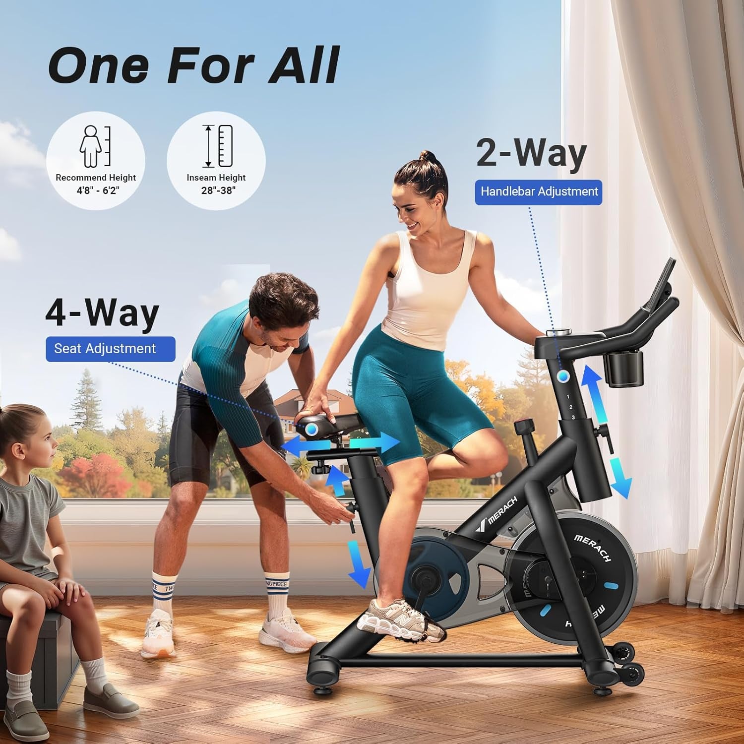 Exercise Bike, Brake Pad Stationary Bike with Exclusive App, Low Noise Indoor Cycling Bike with 300Lbs Weight Capacity, Tablet Mount and Fitness Courses for Weight Loss