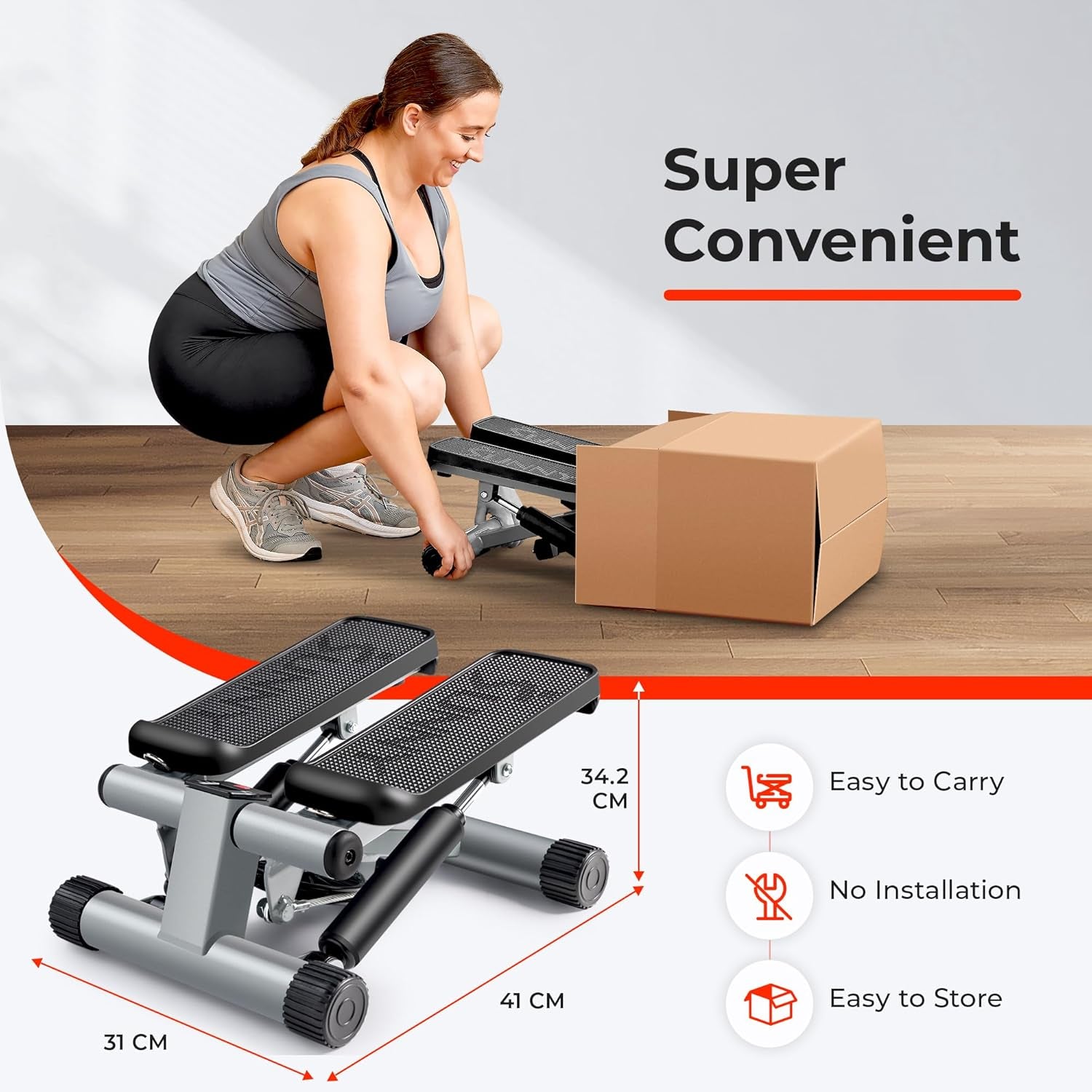 Mini Steppers for Exercise at Home, Stair Step Workout Machine with Optional Resistance Bands, Full Body Cardio Equipment, Optional Free Sunnyfit App Connection Smart Stepper