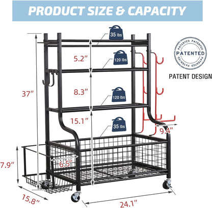 Dumbbell Rack, Weight Rack for Dumbbells, Home Gym Storage for Dumbbells Kettlebells Yoga Mat and Balls, All in One Workout Storage with Wheels and Hooks, Powder Coated Finish Steel