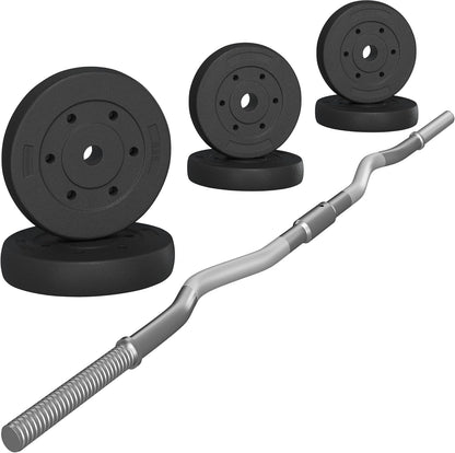 Barbell Weight Set - Olympic Curl Bar & 6 Olympic Weights & 2 Olympic Barbell Clamps for Lifts 44LB/55LB/66LB