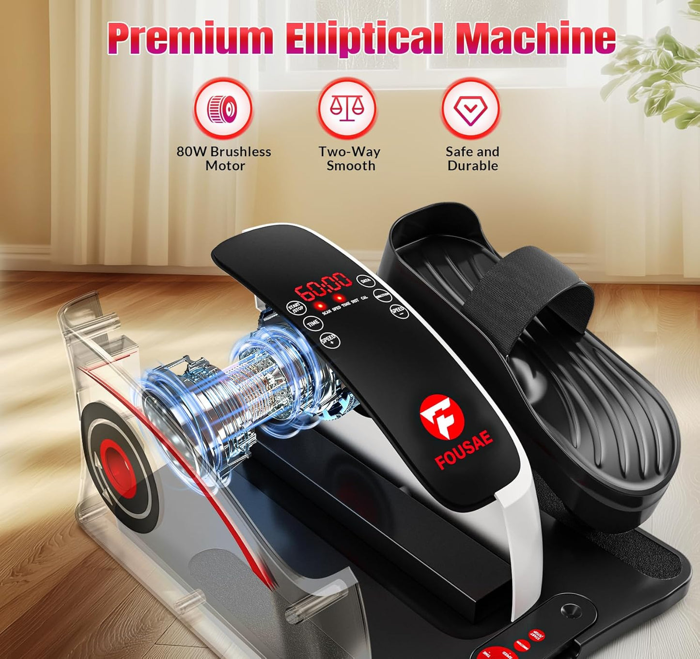 Under Desk Elliptical Machine, Ellipse Leg Exerciser with 15 Adjustable Speeds, Quiet & Compact Electric Pedal Exerciser for Seniors, Leg Exerciser While Sitting with Display Monitor & Remote Control