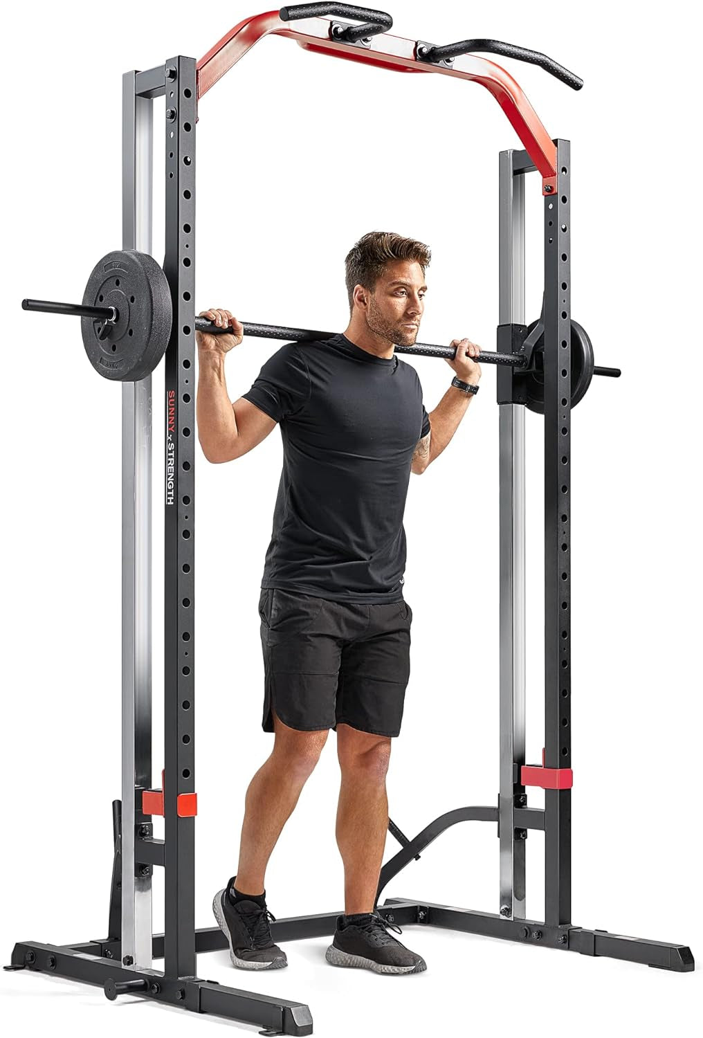 Premium Smith Machine & Squat Cage Rack, Pull-Up Bar, Spotter Blocks for Weightlifting & Bench Press for Home Gym Strength Training